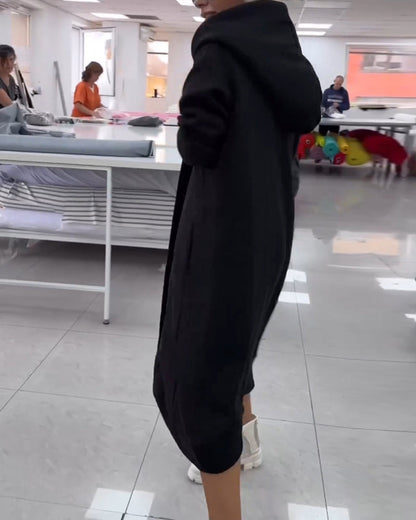 Solid color hooded long coat