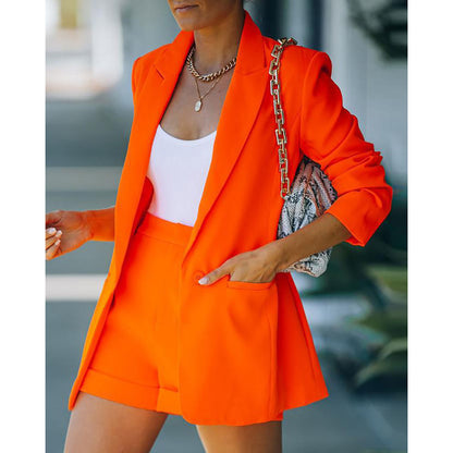 2-Piece: Women's Basic Shirt Collar Blazer Orange __stock:200 Jackets & Coats refund_fee:1200