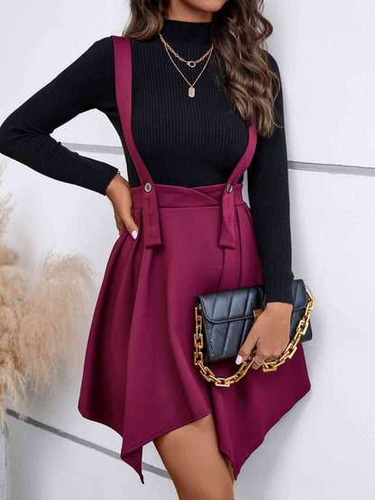 Zip Back Buttoned Overall Skirt Dress