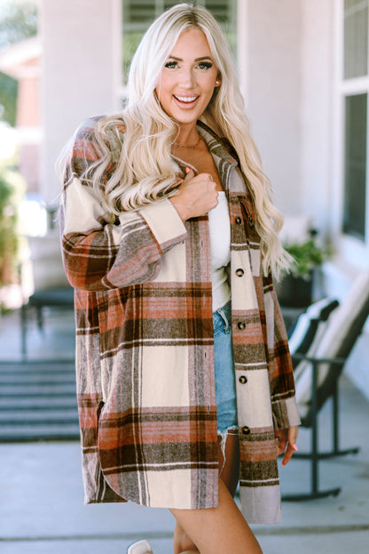 Brown Plaid Print Flap Pockets Long Shacket Brown 53.1%Polyester+26.6%Cotton+14.9%Viscose+5.4%Polyamide All In Stock Category Shacket clothes DL Exclusive DL Out West Fall To Winter Hot picks jacket Jackets & Coats Occasion Daily Print Plaid Season Winter Style Casual