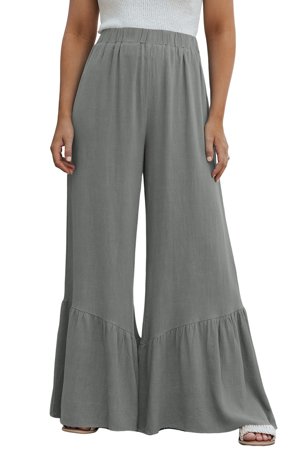 Dark Grey High Waist Ruffled Wide-Leg Pants