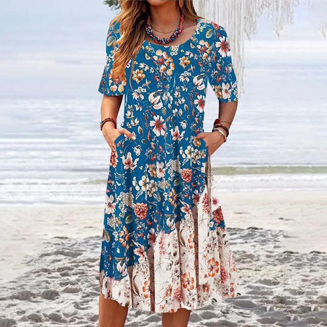 Floral Casual Dress Blue best Best Sellings casual dresses clothes Plus Size Sale short dresses Topseller