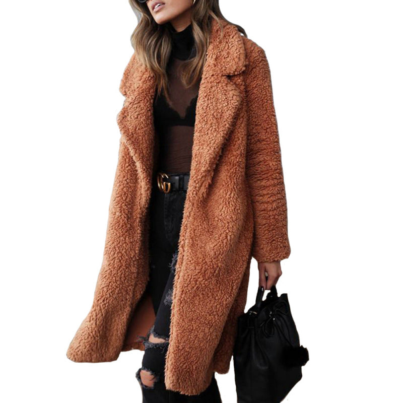 Women's loose long sleeve lapel plush Coat jacket Orange clothes Coat Jackets & Coats