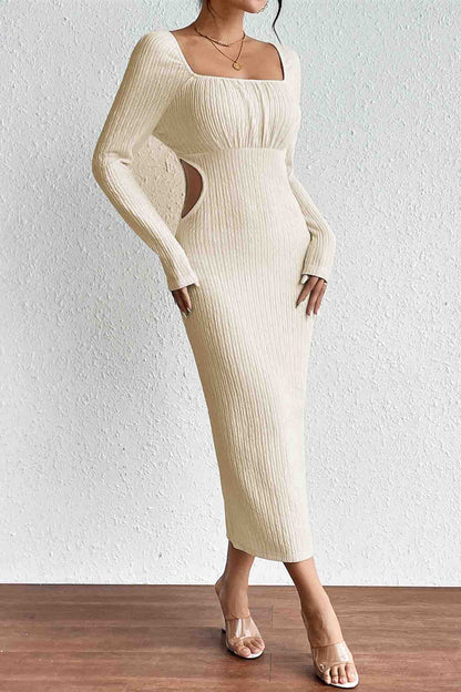 Square Neck Long Sleeve Cutout Knit Dress