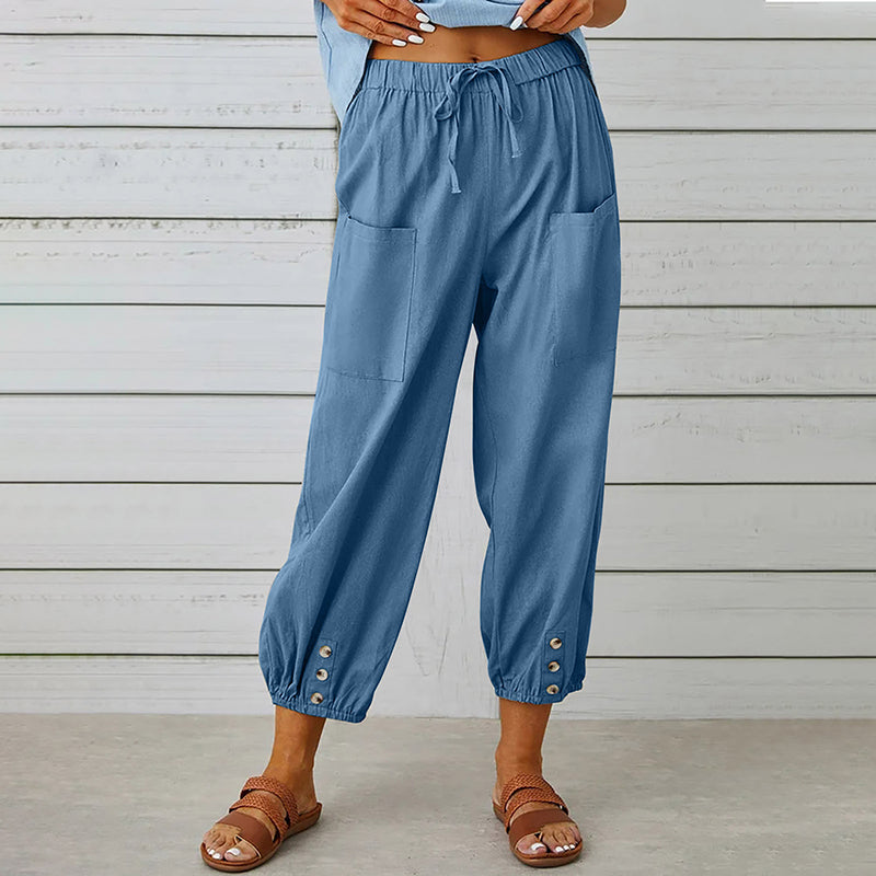 【Cotton And Linen】Casual Comfortable Trousers Blue best Best Sellings bottoms clothes Cotton And Linen pants Sale Topseller