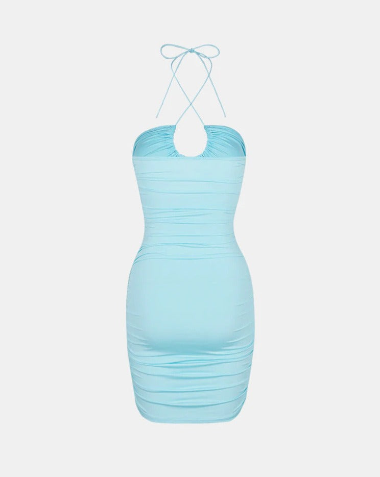 Clam Ruched Bodycon Halter Dress