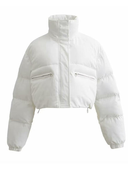 Snap and Zip Closure Drawstring Cropped Winter Coat White clothes Jackets & Coats K&BZ Ship From Overseas