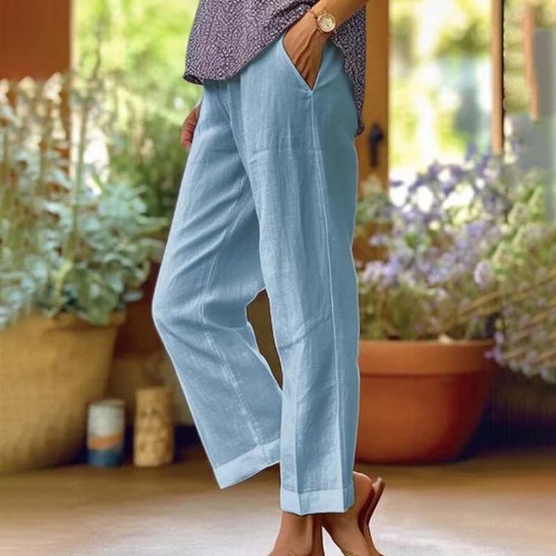 【Cotton And Linen】Casual Straight Trousers Sky Blue best Best Sellings bottoms clothes Cotton And Linen pants Plus Size Sale Topseller