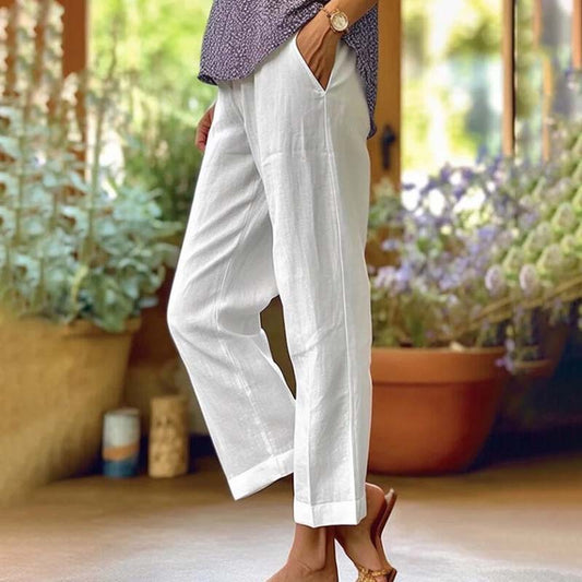 【Cotton And Linen】Casual Straight Trousers White best Best Sellings bottoms clothes Cotton And Linen pants Plus Size Sale Topseller