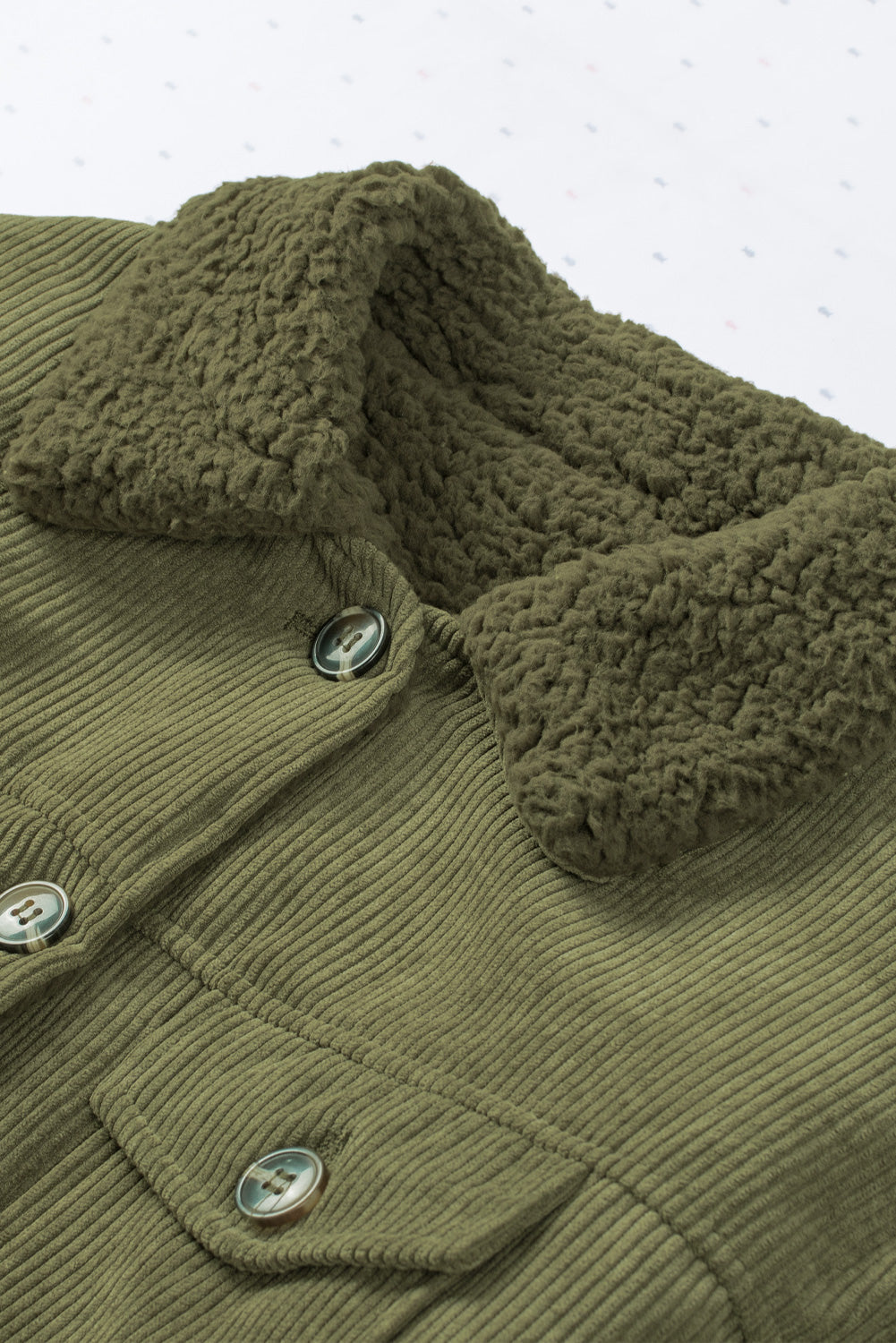 Green Corduroy Ribbed Shell Fleece Lining Jacket