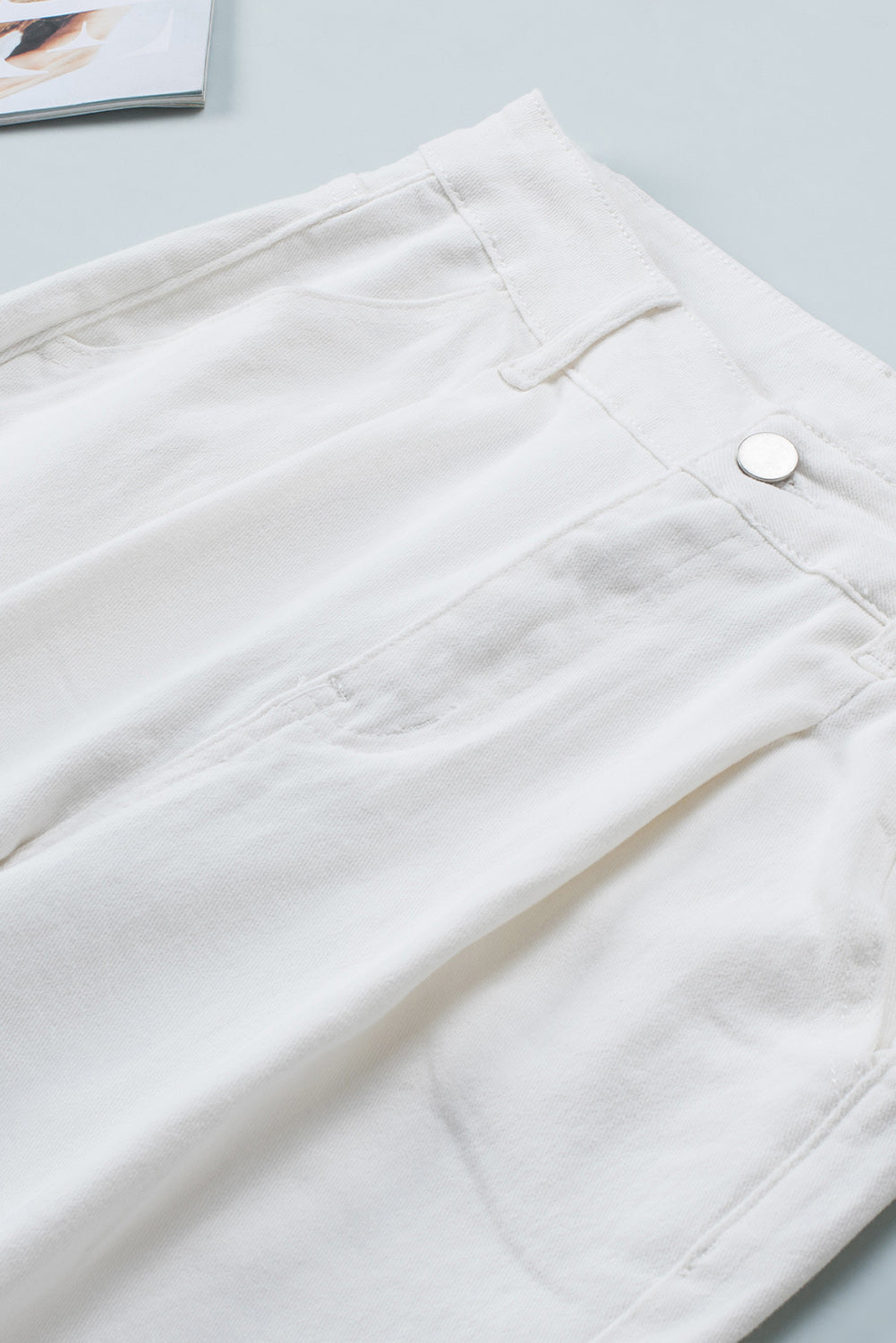 White Solid High Waist Casual Pants