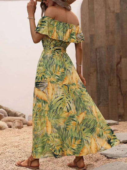 Backless Off Shoulder Slit Boho Maxi Dress