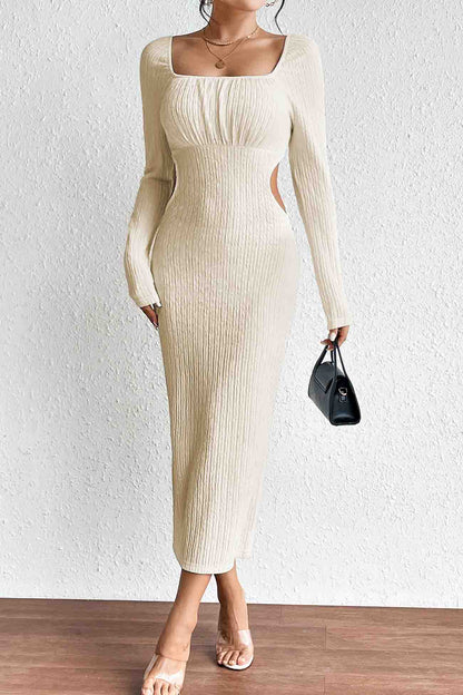 Square Neck Long Sleeve Cutout Knit Dress