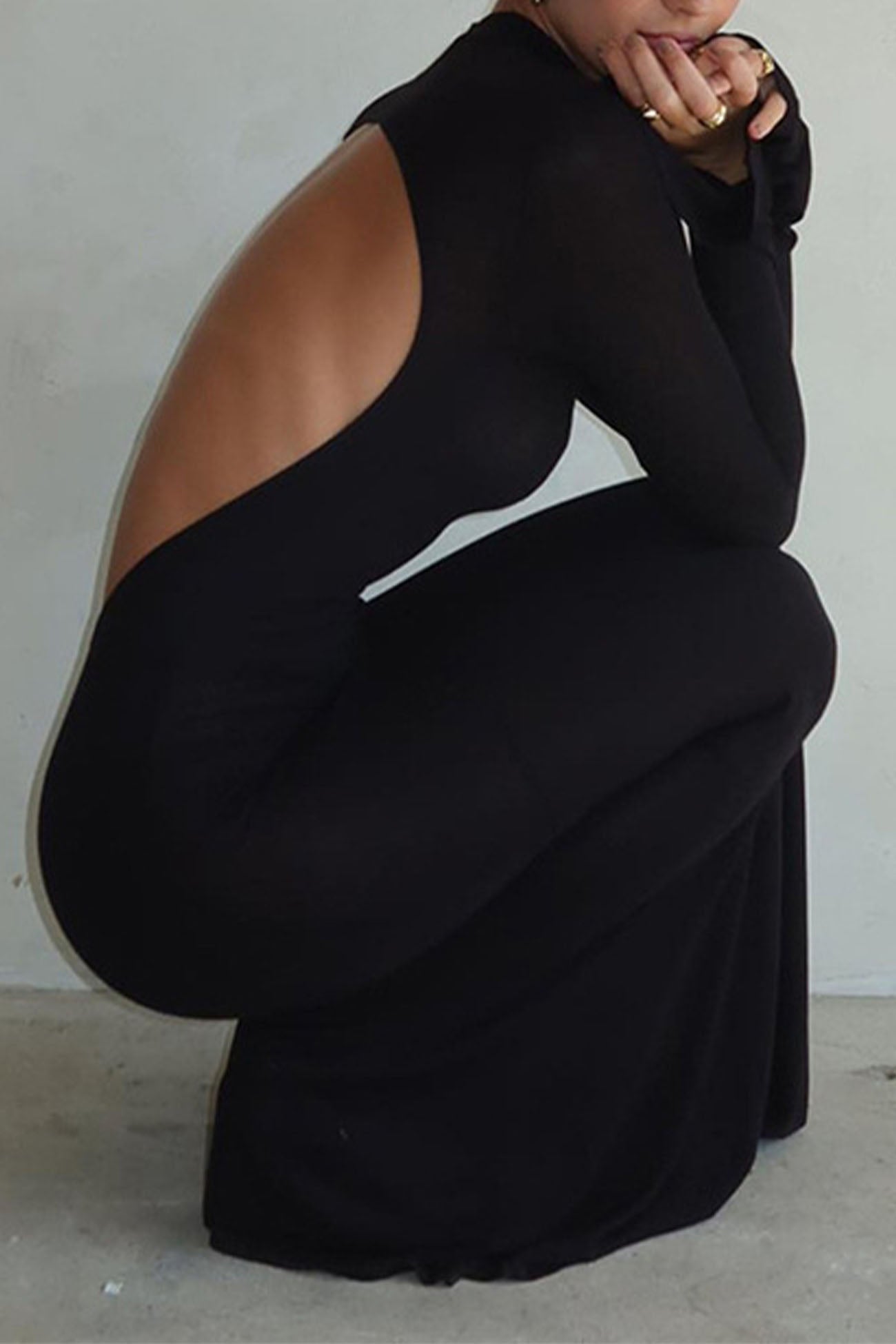 Backless Mock Neck Bodycon Maxi Dress