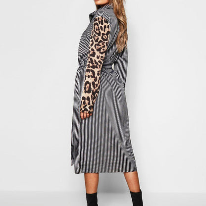 Ethel Long Sleeve Patchwork Leopard Print Midi Dress