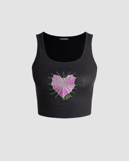 Sabellian Webbed Heart Crop Tank Top