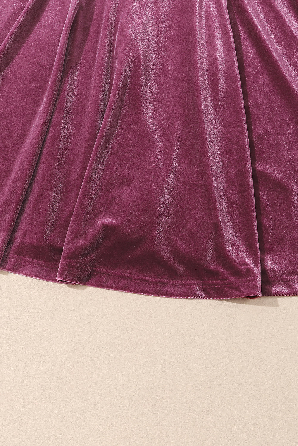 Burgundy Long Sleeve Dress Smocked High Neck Flounce Sleeve Velvet Dress