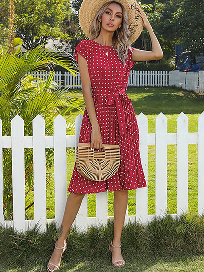 Jessie Summer Polka Dot Short Sleeve Midi Dress