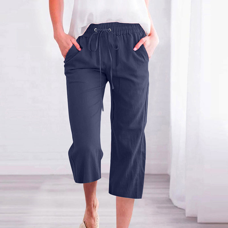 【Cotton And Linen】Solid Color Casual Pants Navy Blue best Best Sellings bottoms clothes Cotton And Linen pants Plus Size Sale Topseller