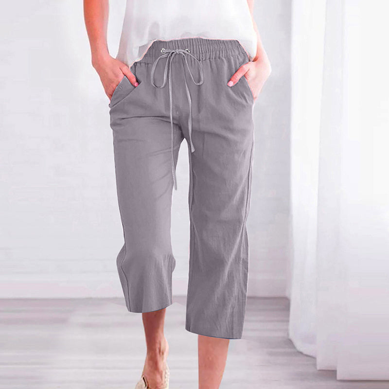 【Cotton And Linen】Solid Color Casual Pants Light Gray best Best Sellings bottoms clothes Cotton And Linen pants Plus Size Sale Topseller