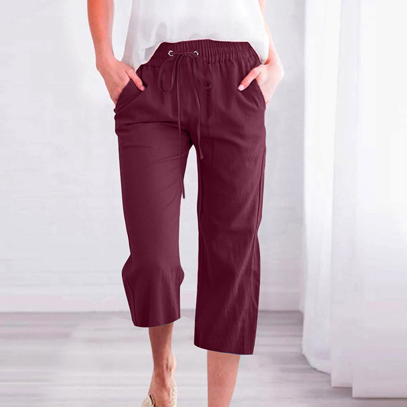 【Cotton And Linen】Solid Color Casual Pants Wine Red best Best Sellings bottoms clothes Cotton And Linen pants Plus Size Sale Topseller