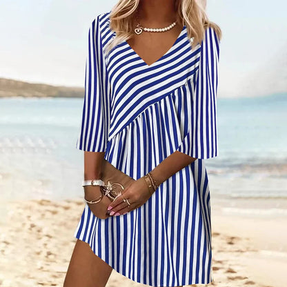 Casual Striped Patchwork Dress Blue best Best Sellings casual dresses clothes Plus Size Sale short dresses Topseller