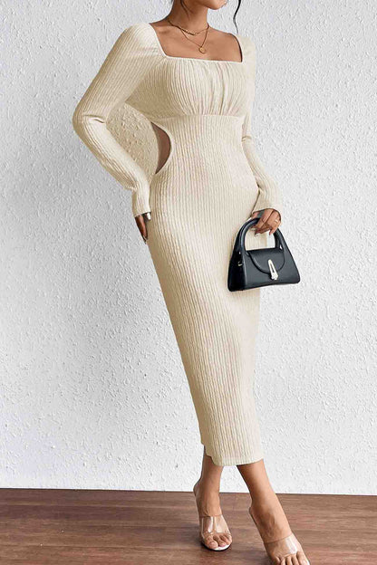 Square Neck Long Sleeve Cutout Knit Dress