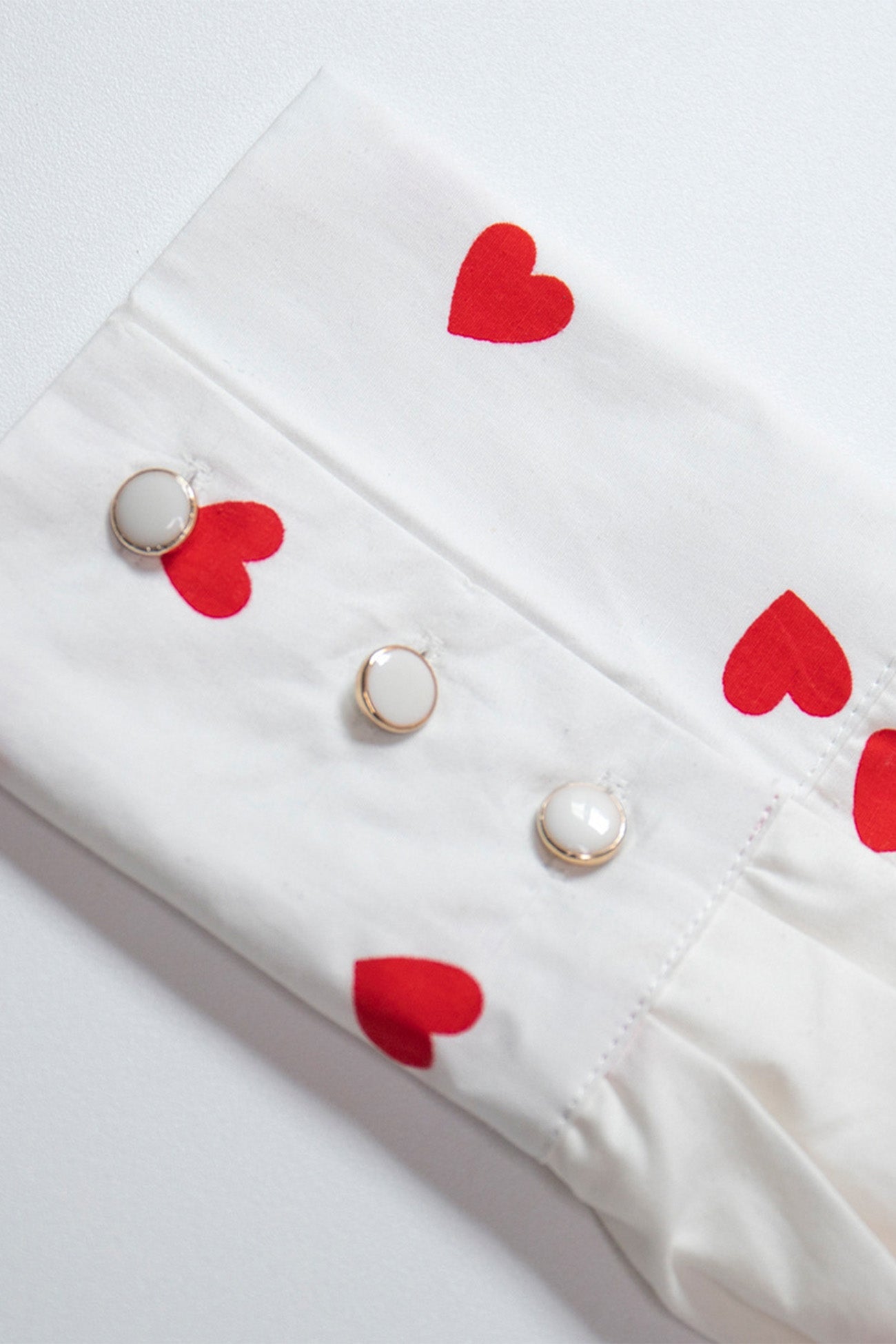 Heart Print Balloon Sleeve Doll Collar Blouse