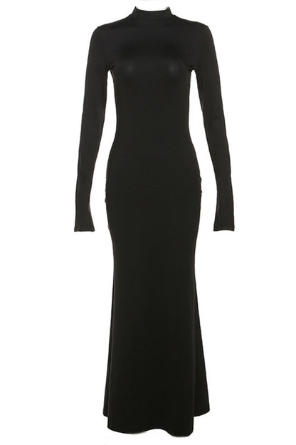 Backless Mock Neck Bodycon Maxi Dress