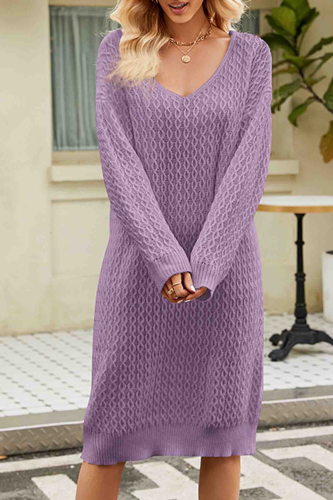 Solid Color Long Knitted Sweater Dress