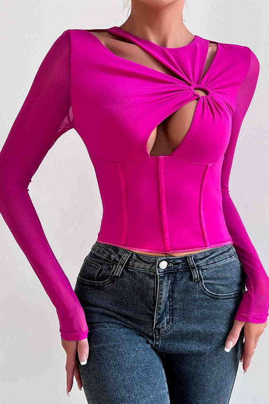 Cut Out Corset Ring Link long Sleeve Top