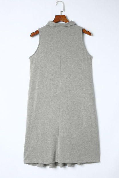 Gray Button Collared Sleeveless Polo Dress