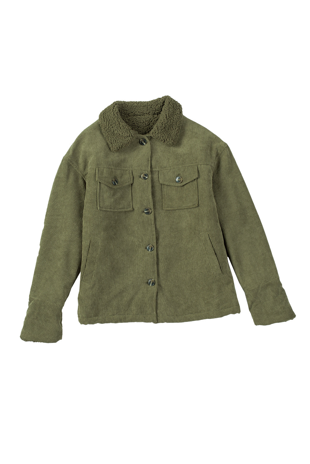 Green Corduroy Ribbed Shell Fleece Lining Jacket