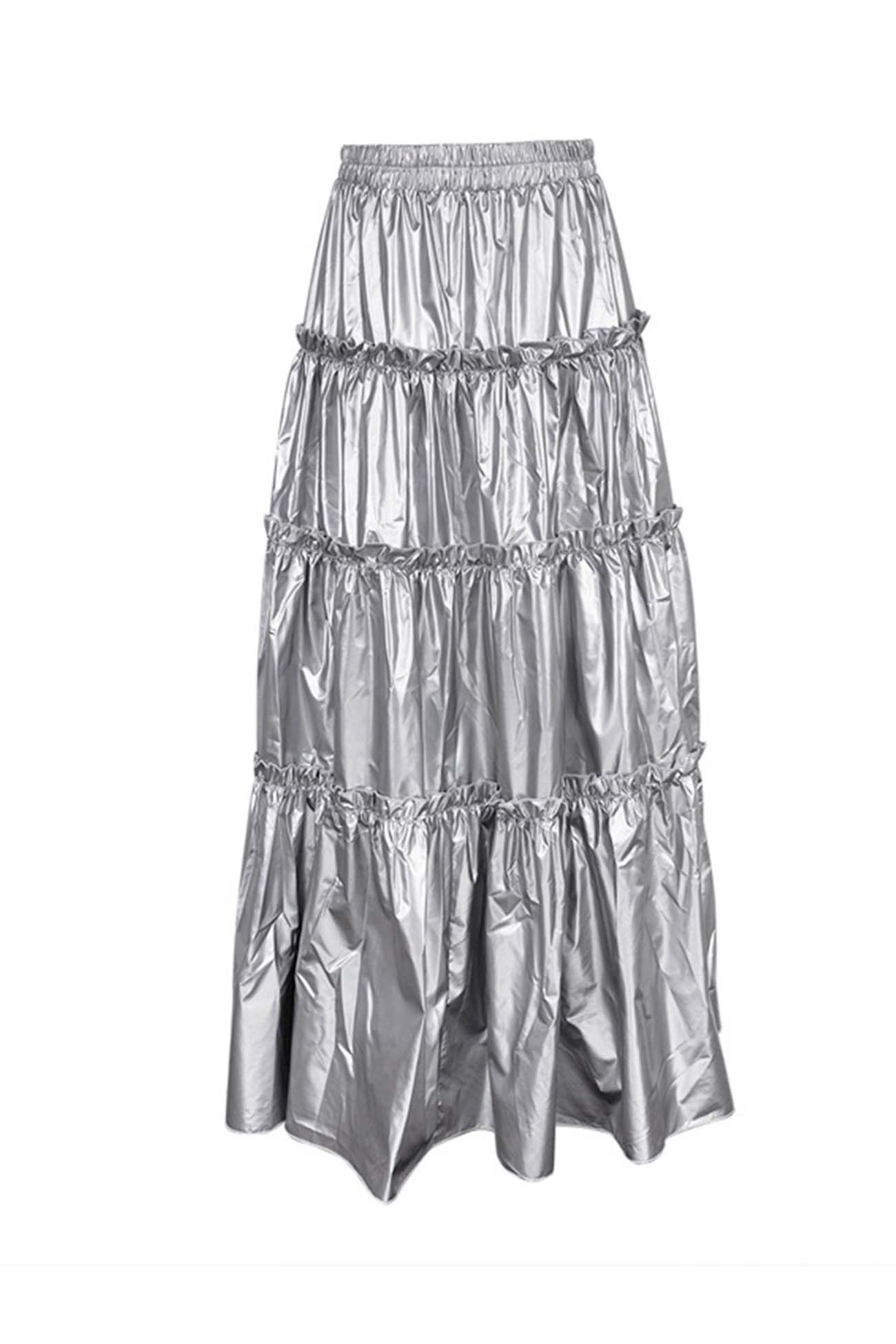 Metallic Ruched Tiered Skirt