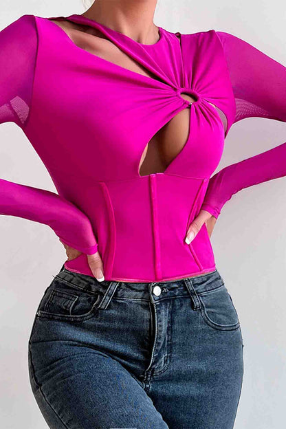 Cut Out Corset Ring Link long Sleeve Top