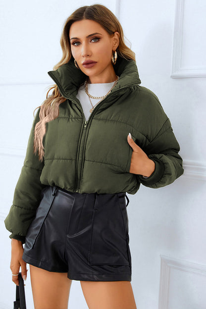 Zip-Up Winter Coat with Pockets Army Green clothes jacket puffy jacket R.T.S.C Ship From Overseas Shipping Delay 09/29/2023 - 10/03/2023