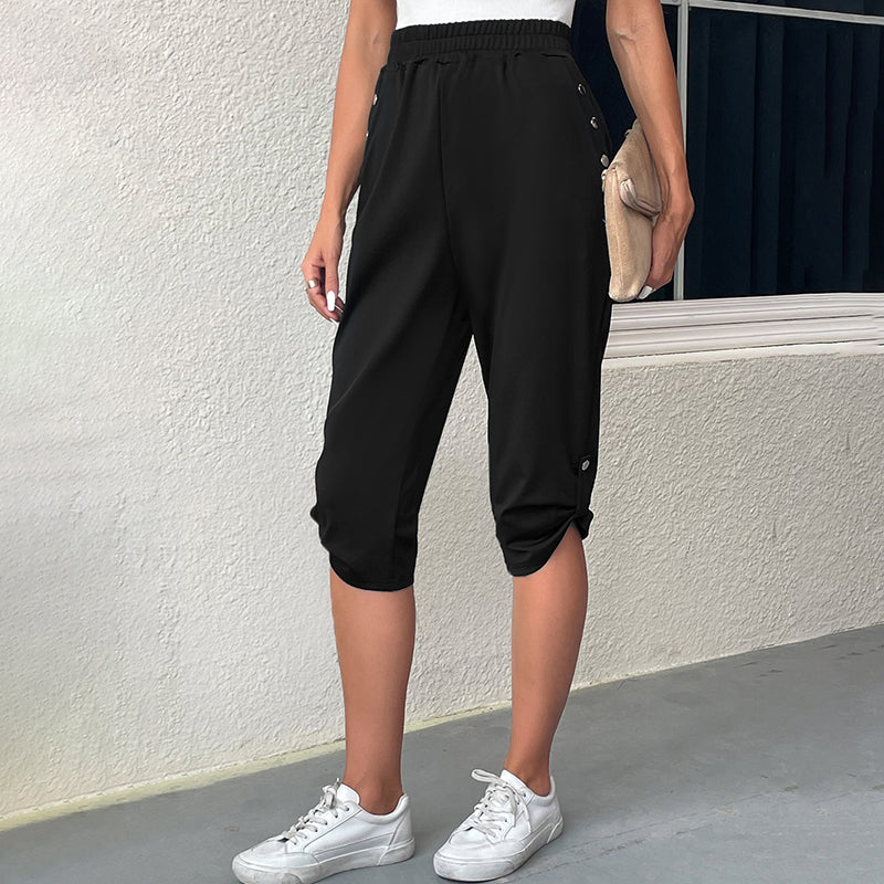 Casual Elastic Waist Trousers Black best Best Sellings bottoms clothes pants Plus Size Sale Topseller