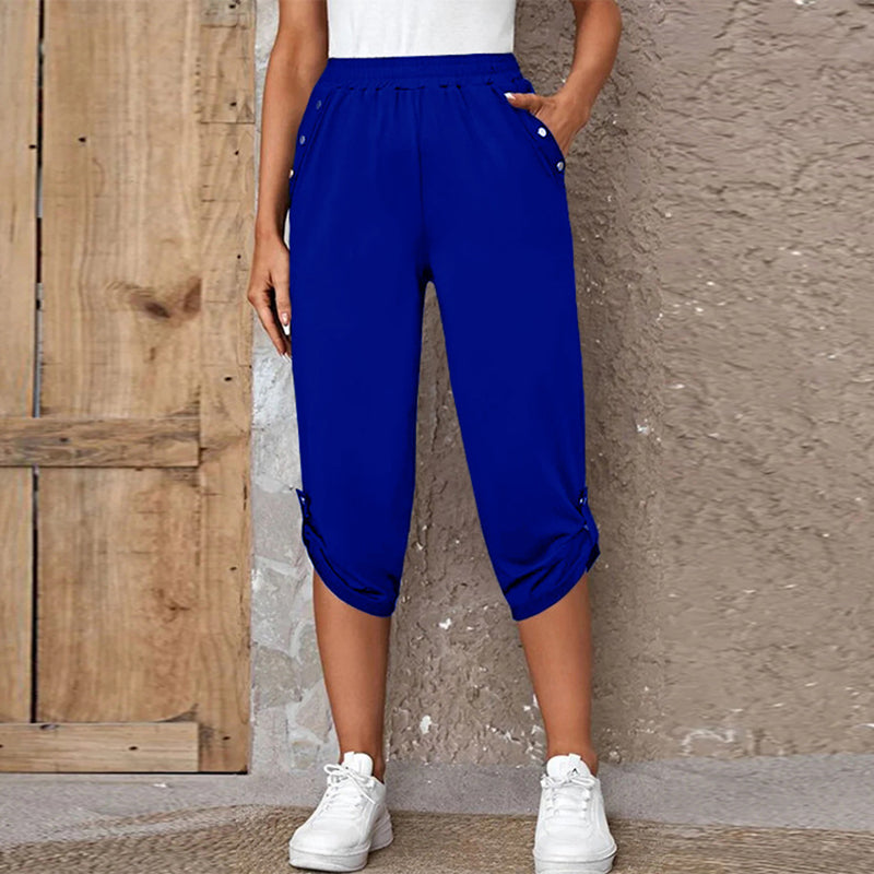 Casual Elastic Waist Trousers Blue best Best Sellings bottoms clothes pants Plus Size Sale Topseller