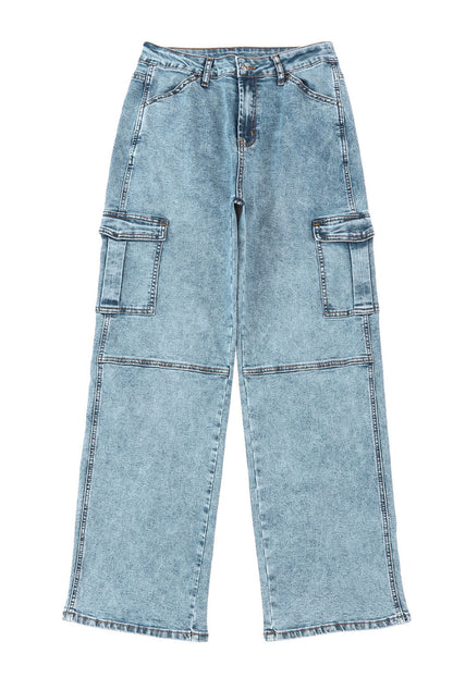 Sky Blue Cool Cargo Style Wide Leg Jeans