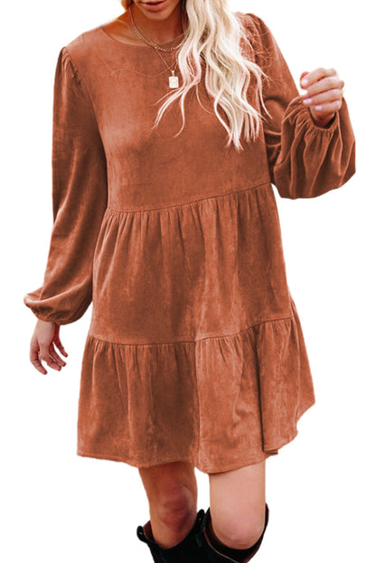 Chestnut Faux Suede Tiered Babydoll Dress