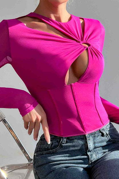 Cut Out Corset Ring Link long Sleeve Top