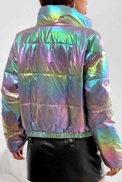 Gradient Zip-Up Oil Spill Chrome Winter Coat