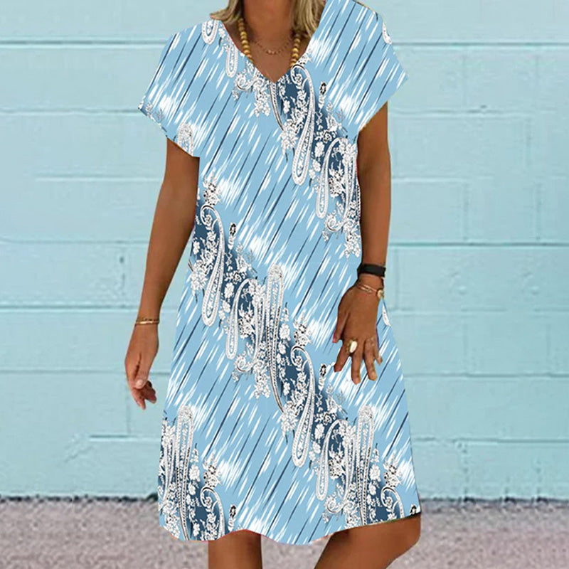 Abstract Print Casual Dress Sky Blue best Best Sellings casual dresses clothes Plus Size Sale short dresses Topseller