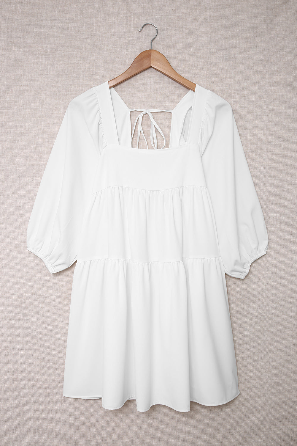 White Square Neck Half Sleeve High Low Mini Dress