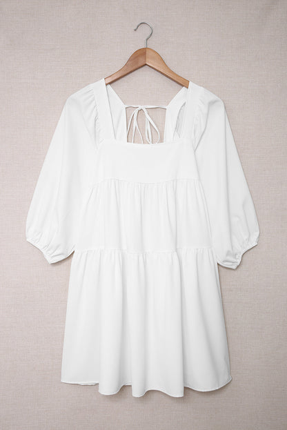 White Square Neck Half Sleeve High Low Mini Dress