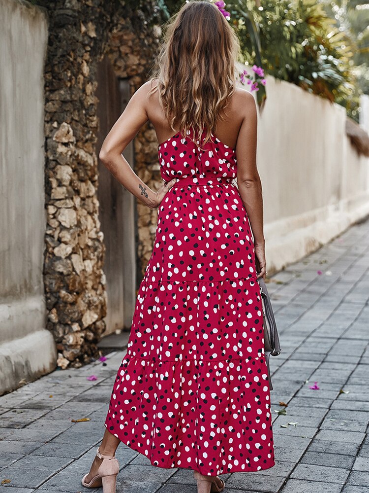 Priscilla Summer Polka-Dot Long Dress