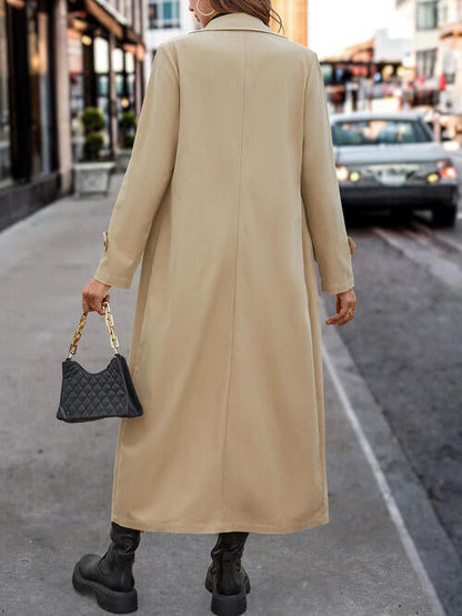 Collared Neck Button Front Long Trench Coat