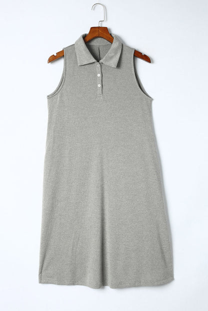 Gray Button Collared Sleeveless Polo Dress