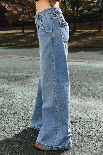 Light Blue Drop Waist Wide Leg Oversized Baggy Jeans