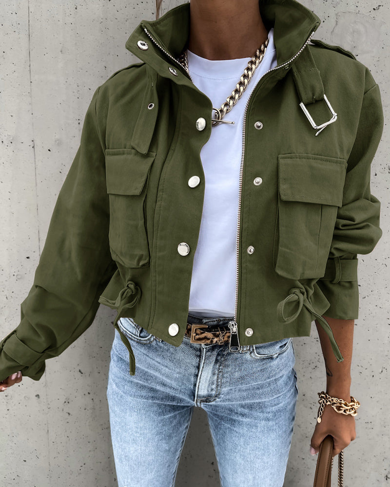 Casual jacket with pockets Army Green 2023 f/w 23BF clothes jackets & coats Spring Tops/Blouses